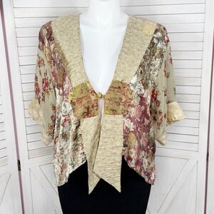 Vintage Sterling Styles Floral Silk Kimono Topper Jacket Gold Burgundy One Size